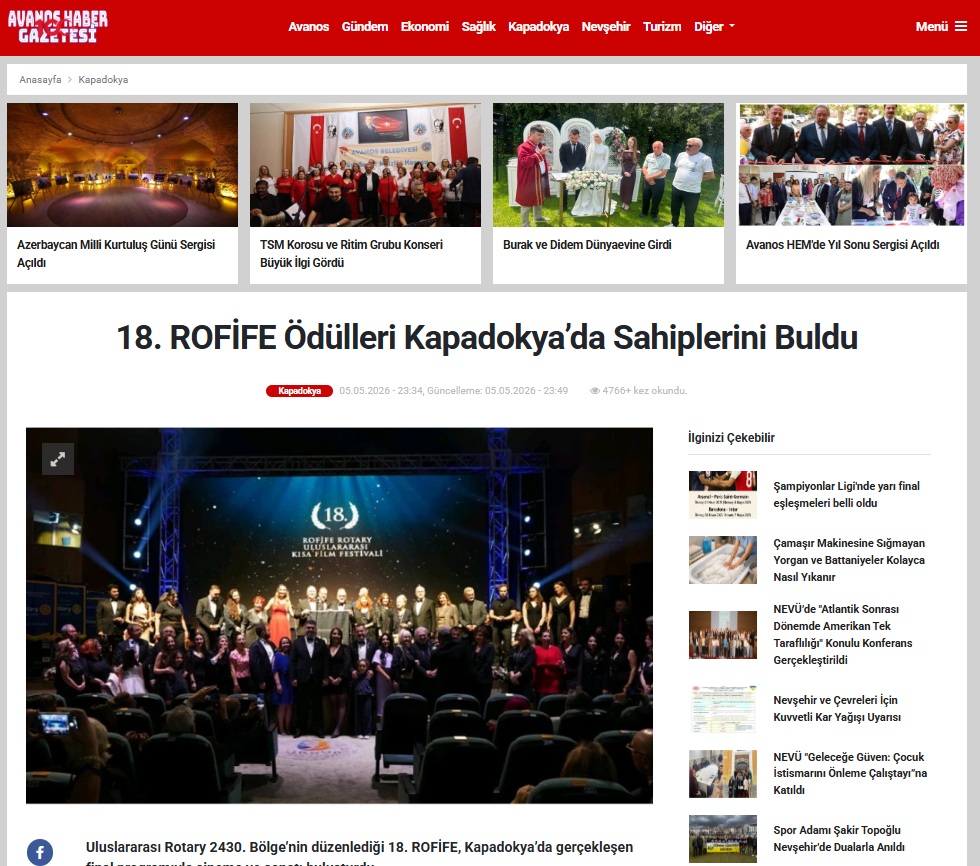 18. ROFİFE Ödülleri Kapadokya’da Sahiplerini Buldu
